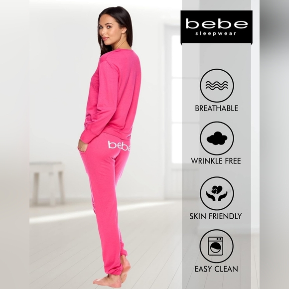 Bebe Women's NWT Fuchsia Pink 2pc Lightweight Pajama Top & Pants Set Size Medium - Picture 12 of 14